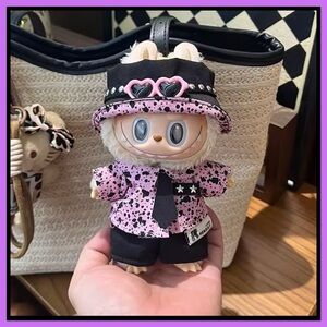 Cute Labubu Pink and Black Outfit with a Blinging Hat